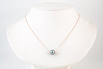Light Silvery Blue 9.3mm Tahitian Pearl Solitaire Necklace on 14K Rose Gold