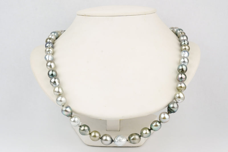 Light silvery baroque Tahitian pearl necklace 8 to 11mm 24 inch matinee length