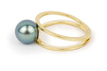 Sky Blue Tahitian Pearl Double Banded Ring