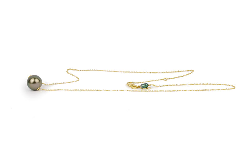 Dark Aubergine-Green 10.5mm Tahitian Pearl Solitaire Necklace
