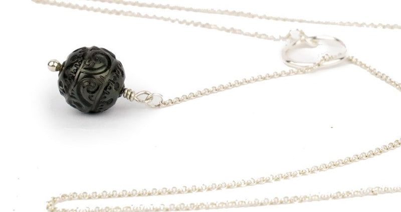 Carved Round 13.5mm Tahitian Pearl Lariat Chain Necklace