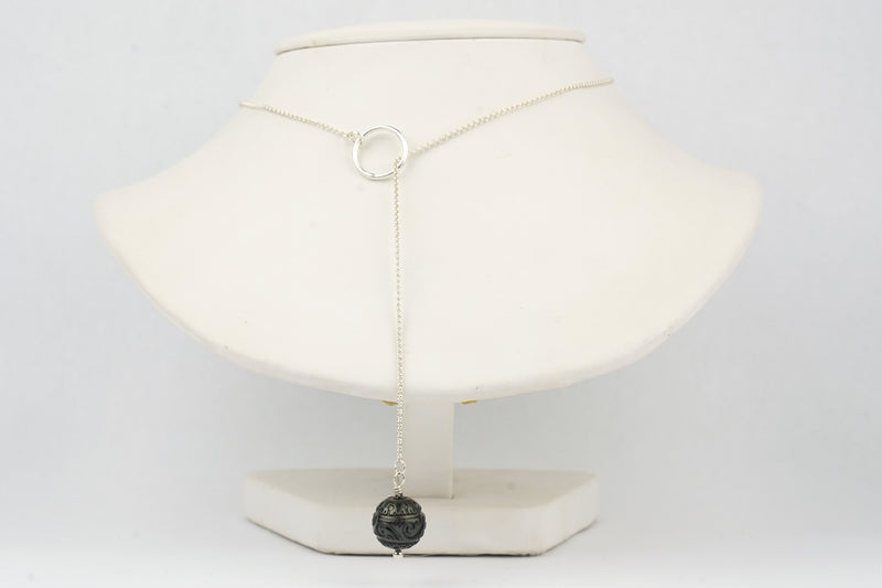 Carved Round 13.5mm Tahitian Pearl Lariat Chain Necklace