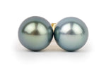 Silvery Blue-Green 9.5mm Pearl Stud Earrings