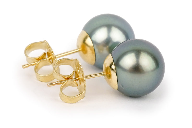 Silvery Blue-Green 9.5mm Pearl Stud Earrings