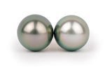 Pink-Green Peacock 10mm Pearl Stud Earrings on 14K Rose Gold