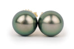 Warm Peacock Green 8.9mm Pearl Stud Earrings