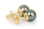 Warm Peacock Green 8.9mm Pearl Stud Earrings