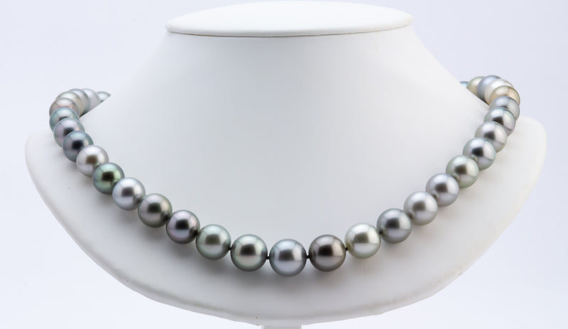 Sable rose silvery pink Tahitian pearl strand necklace 13mm