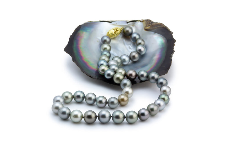 Sable rose silvery pink Tahitian pearl strand necklace 13mm