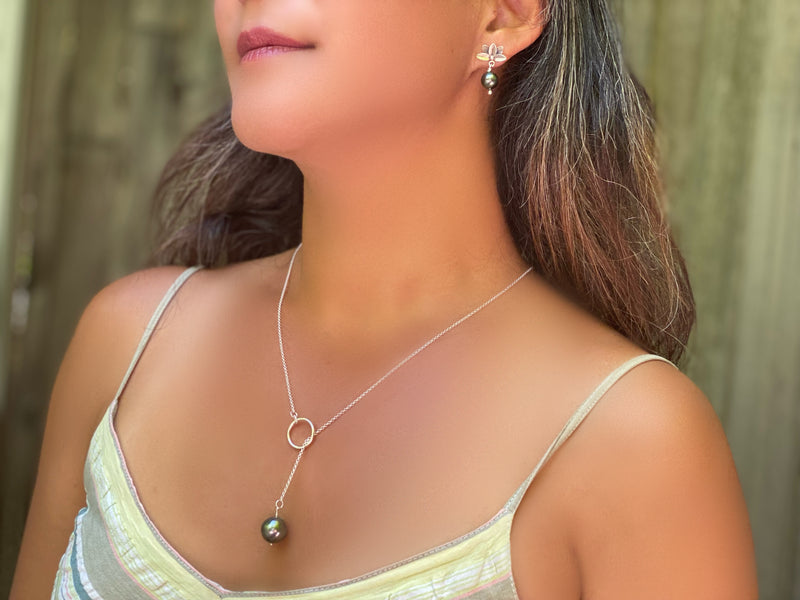 Round 12.7mm Tahitian Pearl Lariat Chain Necklace