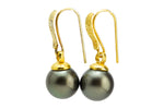 Midnight 11mm Tahitian Pearl 18KP Gold Dangle Earrings