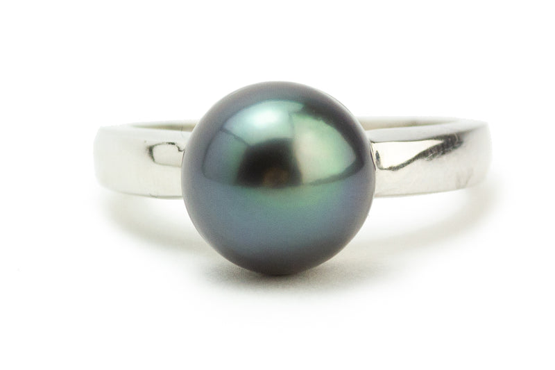 Midnight Blue 10mm Tahitian Pearl Ring (Sterling silver)