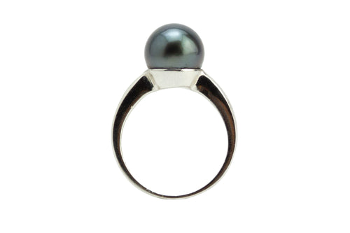 Midnight Blue 10mm Tahitian Pearl Ring (Sterling silver)